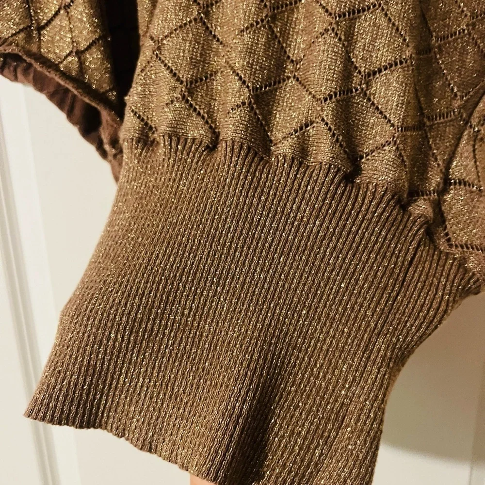 Elegant Gold with Metallic Specks Knit Poncho Sweater - Picture 2 of 7